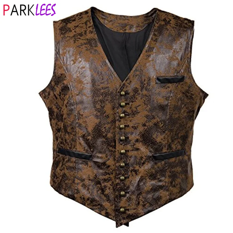 

Mens Gothic Steampunk Suede Vest Rivet Button Single Breasted V Neck Waistcoat Men Victorian Aristocrat Mens Cosplay Costume 3XL