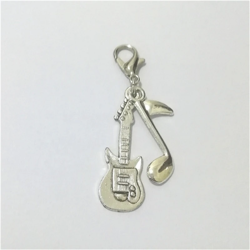 2 PCS Guitar Charms Guiat and Music Note Charm Pendants with Lobster Clasp Clip On Charm, Zipper Pull, DIY Charm, Purse Charm