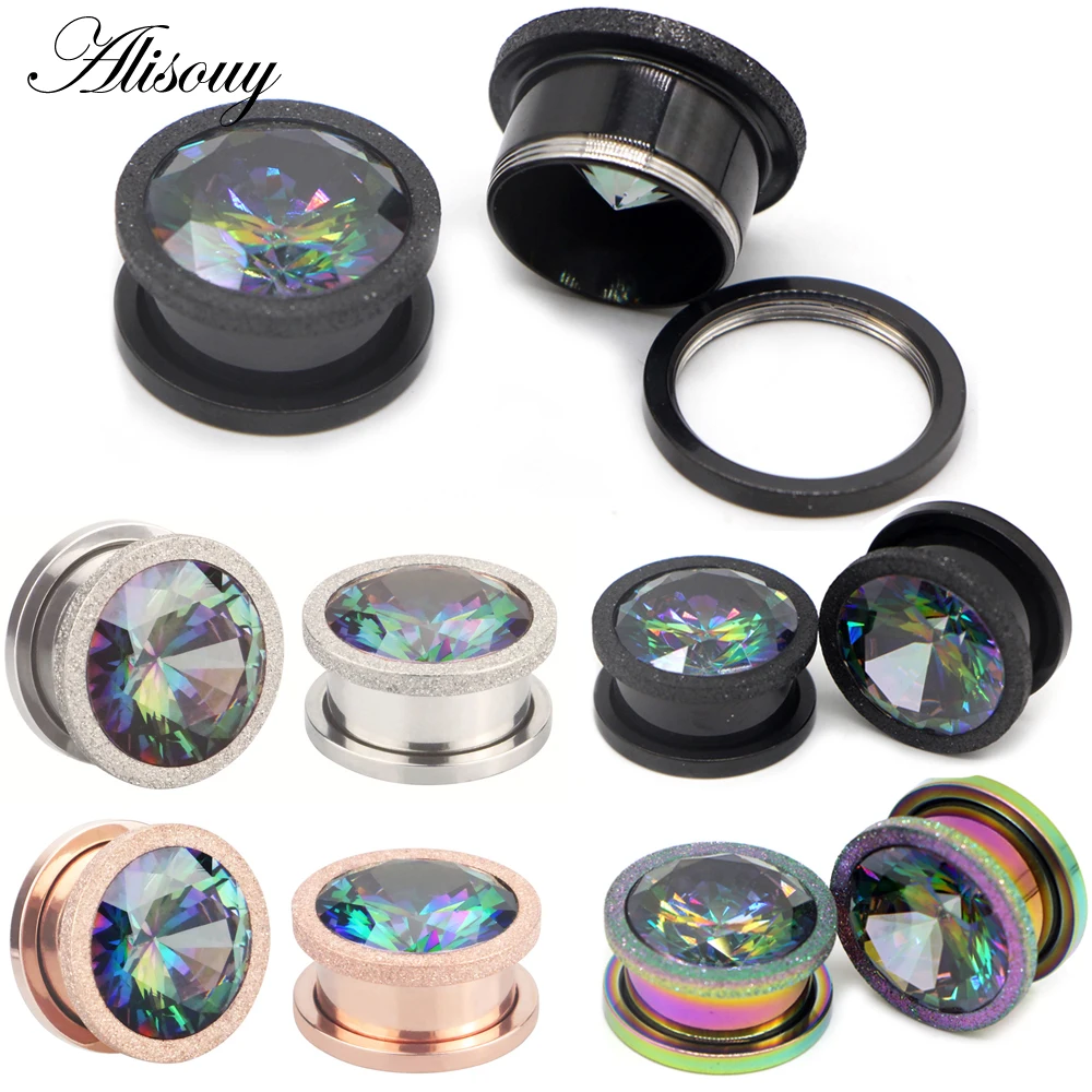 Alisouy 2pc Piercing Tunnels Ring Plugs Gauges Screw Expander Fashion Stainless Steel Body Jewelry Unisex Earrings 6mm 10mm 16mm