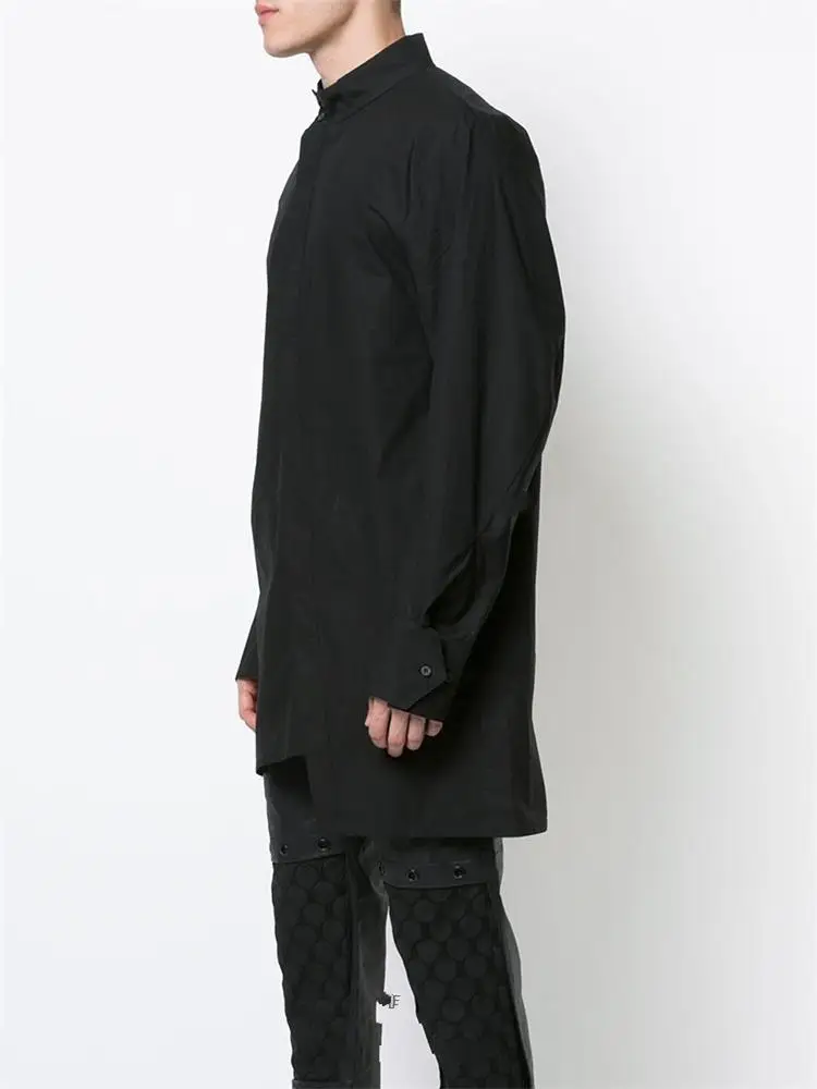 Men's New Singer Irregular Design Dark Oblique Single Breasted Casual Loose Large Size Medium Length Shirt