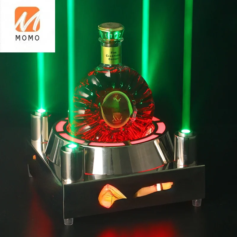 LED Luminous Wine Display Racks Stainless Steel Base Bottle Glorifier with Green Laser Lighting