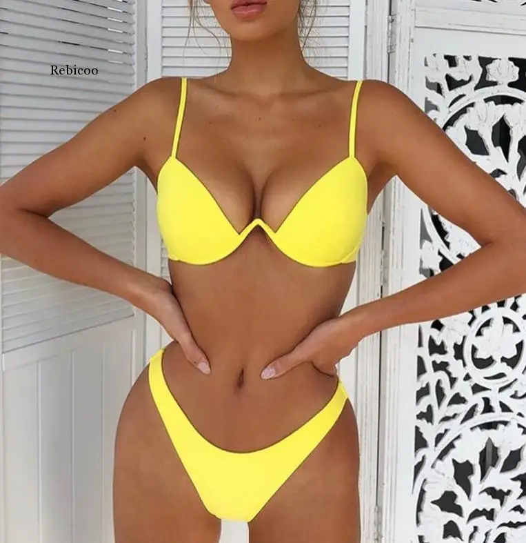 

Sexy Push Up Unpadded Brazilian Bikini Set Women 4 Colors Bandage Bikini Set Swimsuit Triangle Swimwear Bathing