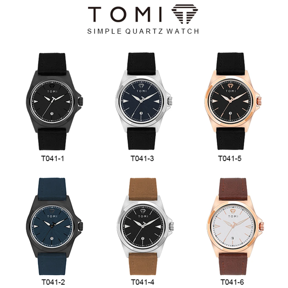 2021 TOMI Top Brand Men\'s Quartz Wristwatches Business Fashion Watch Buckle Leather Strap Automatic Date Relogio Masculino