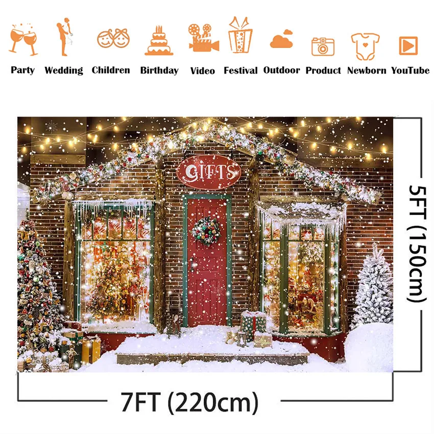 Gifts Shop Store Christmas house outdoor backdrop for photography winter snow portrait kids newborn photography background