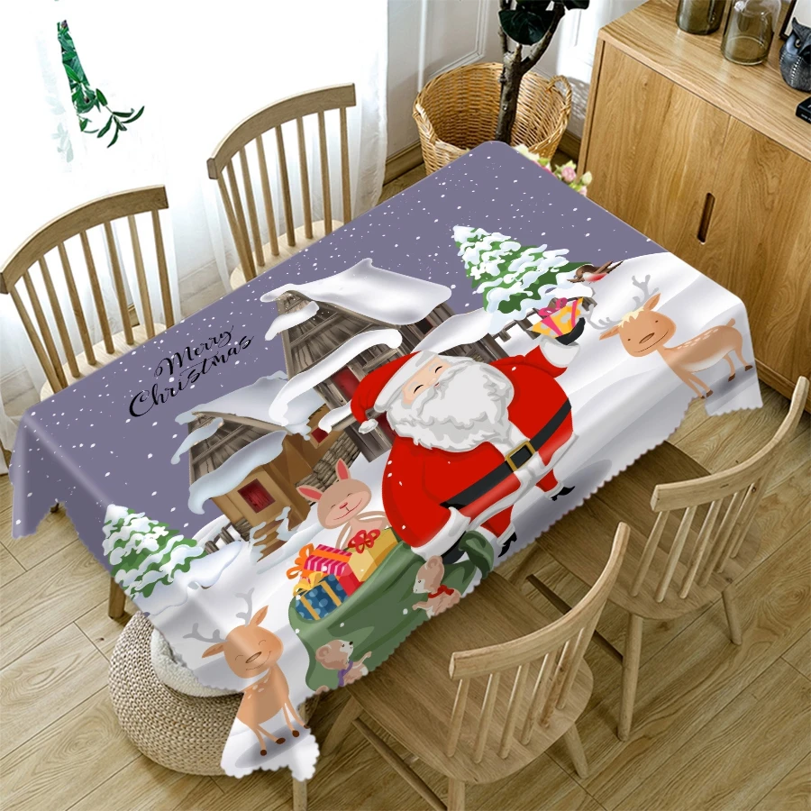 Home Christmas Decoration Tablecloth Red Santa Claus Pattern Polyester Square Rectangle Party Christmas Tablecloth Table Cover