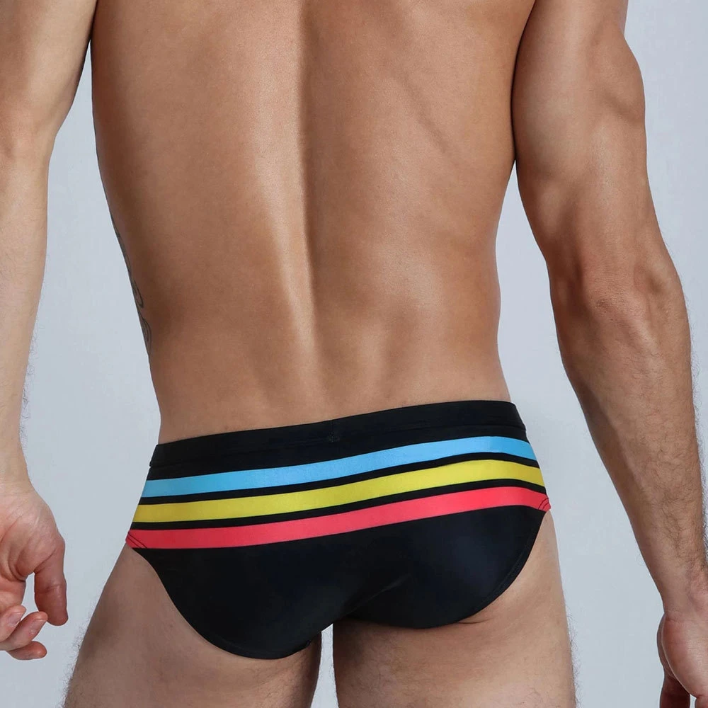 Sexy Rainbow Stripes Swimsuit Men Swimwear Push Up Pad Mens Swim Briefs Bikini Swimming Trunks For Man Beach Surf Bath Suit Wear