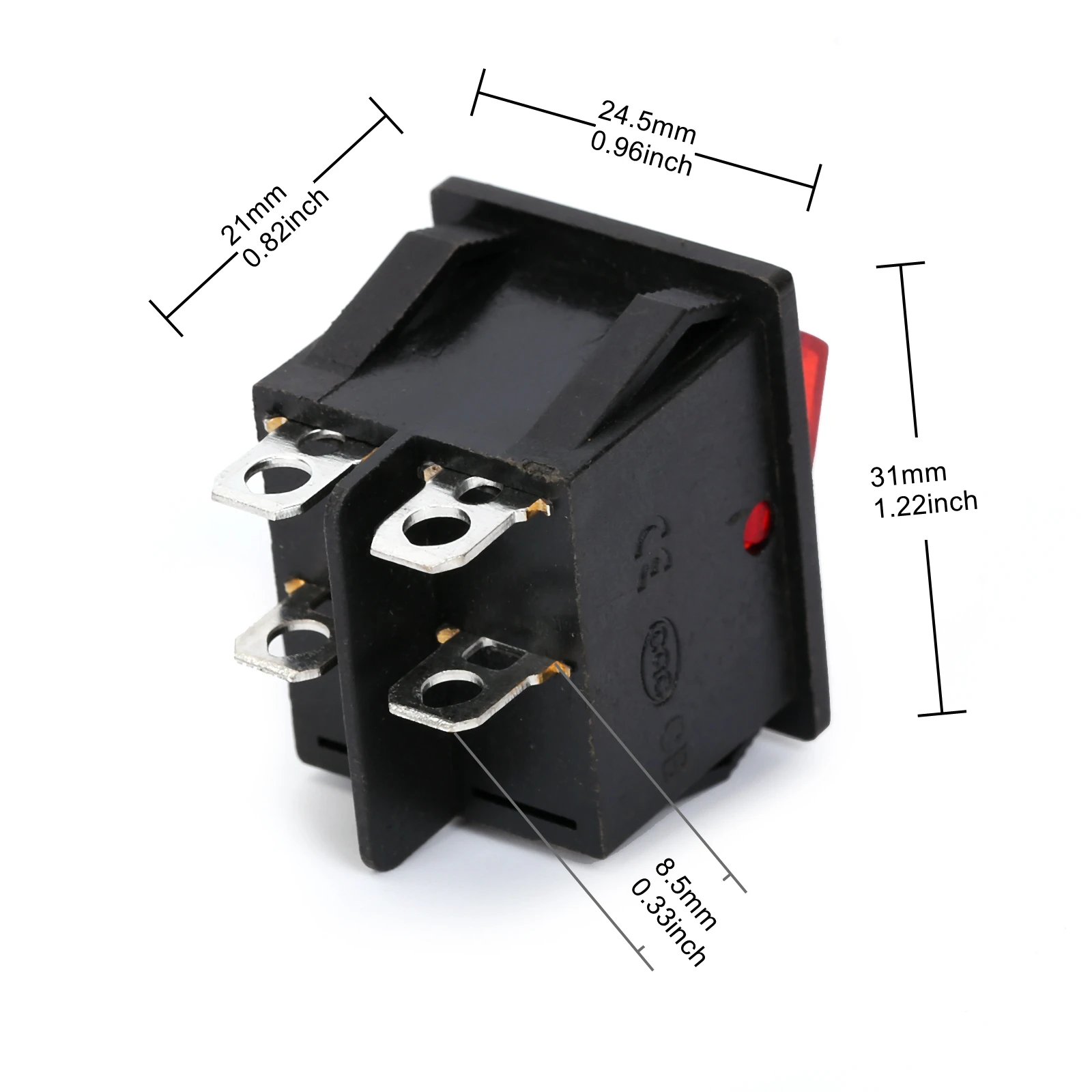 5Pcs/Lot AC 16A/250V 20A/125V Double button Boat Rocker Switches, DPST 4Pin 2 Position With Red Light Rocker Switch