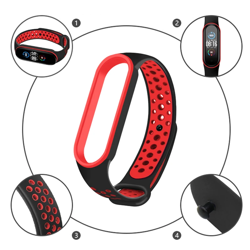 Silicone Strap for Xiaomi Mi Band 7 6 5 4 3 Two-color Strap Anti-sweat Sport Breathable Buckle Replacement Strap for Mi band 4 3