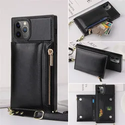 Zipper Leather Crossbody Case For iPhone 17 16 15 14 13 11 Pro MAX XS XR X 7 Plus 12 Cover With Long Strap Card Holders Wallet