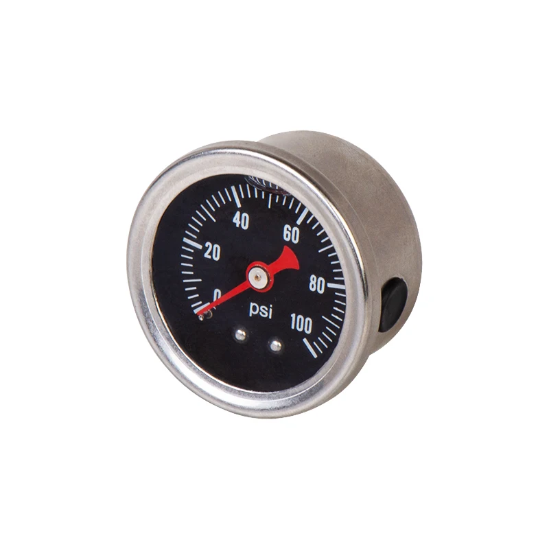 Universal Black Display 0-100 PSI, 1/8 NPT Small Oil Fuel Pressure Gauge, Liquid Filled, Polished Oil Pressure Fuel Gauge for Pe