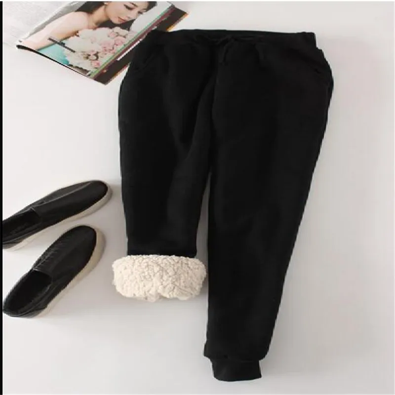 

Women Pant Winter Thick Lambskin Cashmere Pants Warm Female Casual Pants Loose Harlan Pants Long Trousers Plus Size