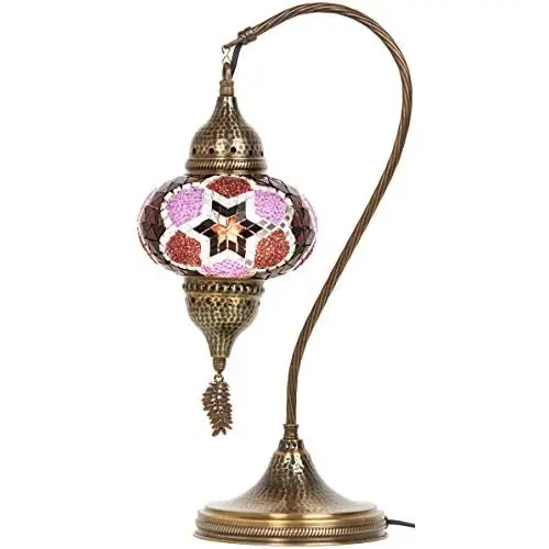 (18 Variations)NEWEST LaModaHome 2018 English Moroccan Tiffany Style Handmade Mosaic Table Desk Bedside Night Swan Neck Lamp League