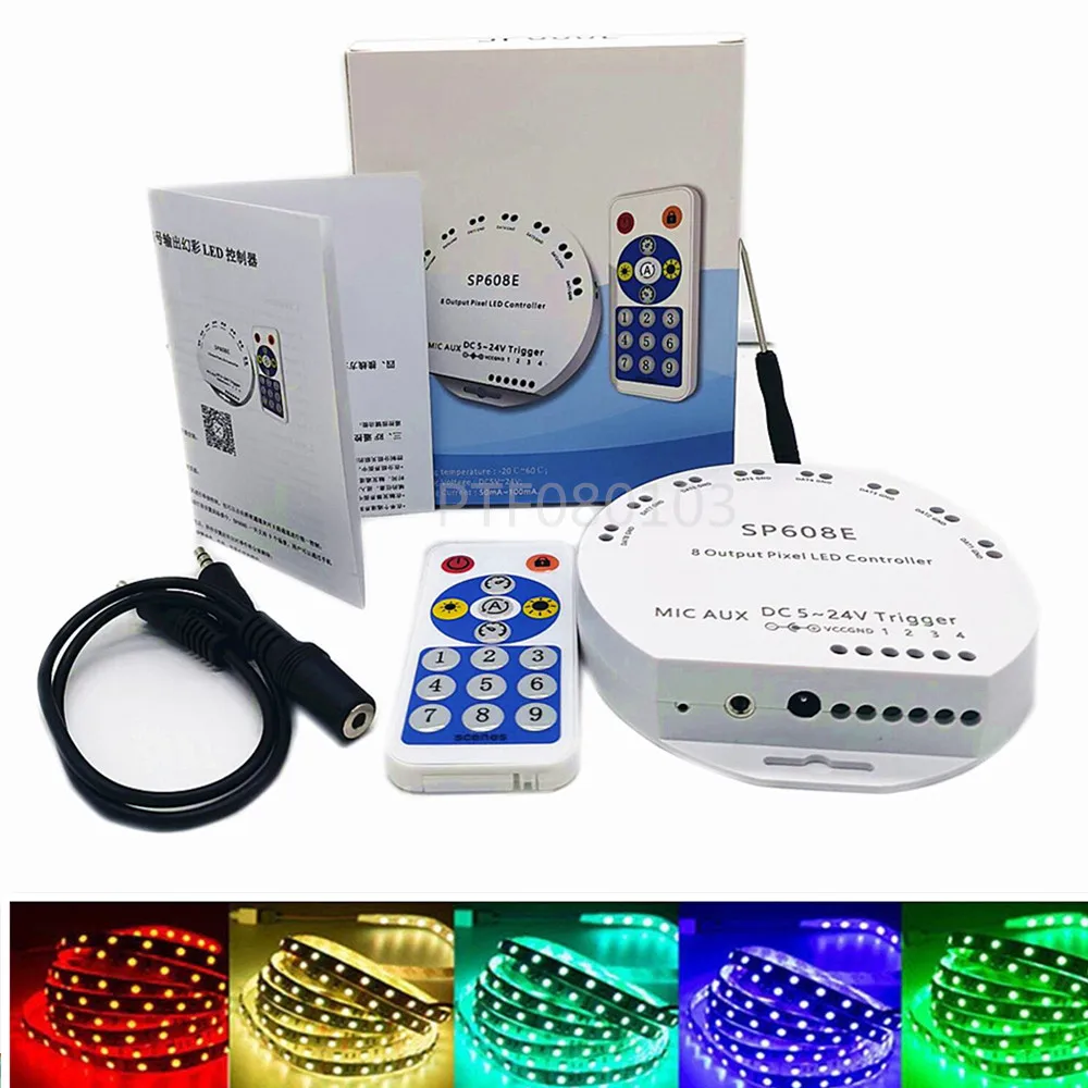 

WS2812B Bluetooth APP Music Controller with Remote SP608E 8 CH SP602E 4 CH WS2811 WS2815 LED Light Strip IOS Android App 5V-24V