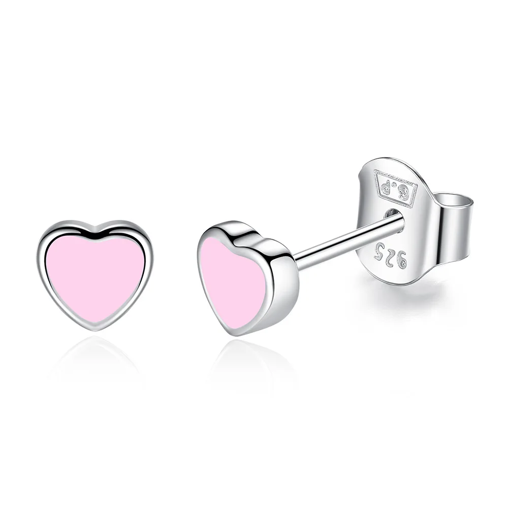 Silver Plated Blue Pink Enamel Heart Stud Earrings Love Promise Women Stud Earrings Lovely Girl Party Jewelry Gift