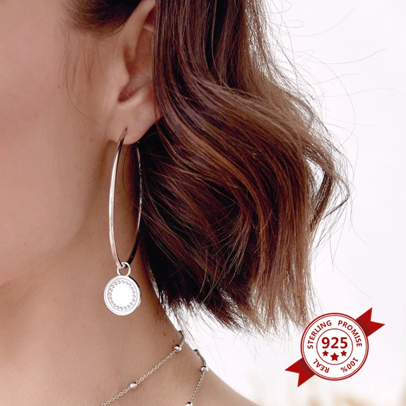 925 Sterling Silver Ear Buckle New Women Hoop Earrings Big Circle 57mm High Quality Jewelry For Fashion Ladies Birthday Gifts