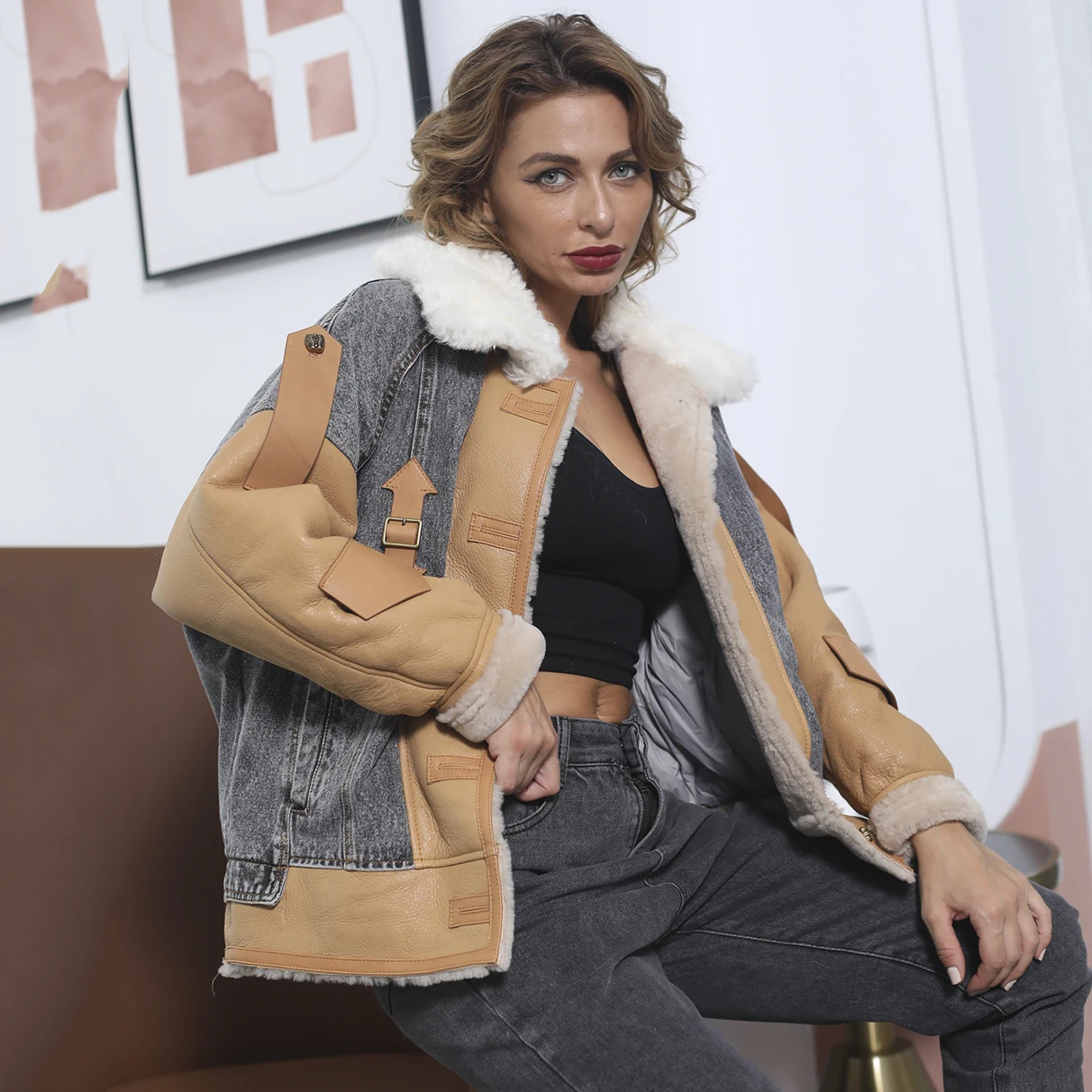 MISSJANEFUR 2021 Women's Winter Sheepskin Coat High Quality Fashion Thick Warm Shearling Real Sheep Fur Coat Female