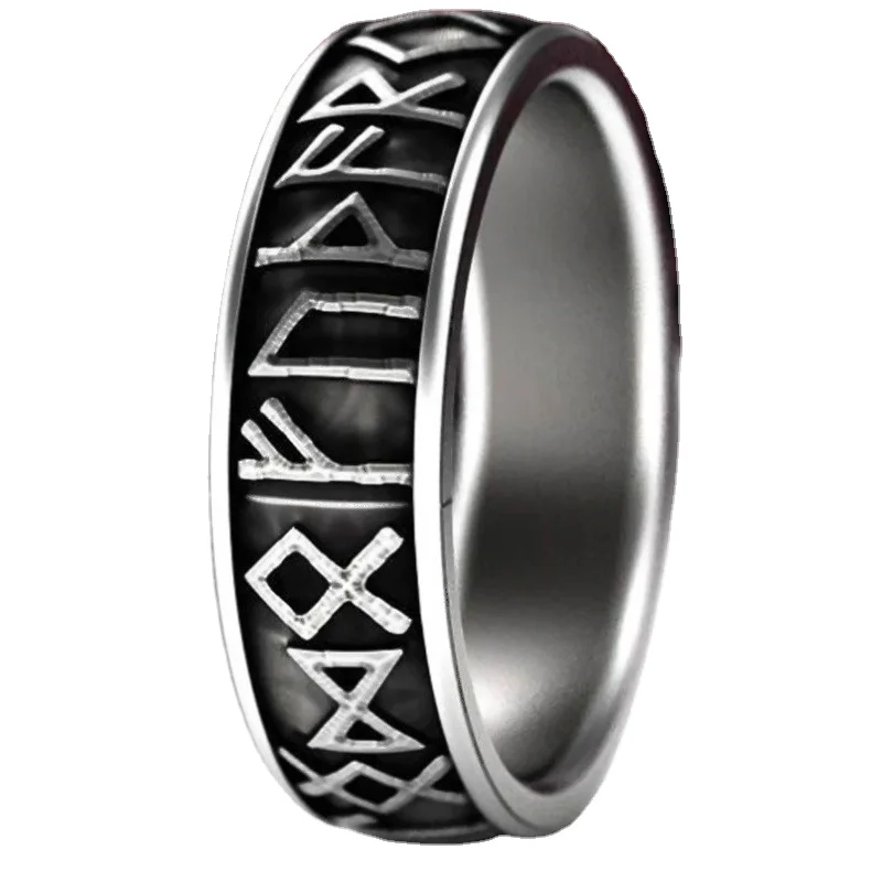 Nordic Myth Retro Viking Luna Rune Ring Men's Stainless Steel Odin Symbol Amulet  Jewelry Gift