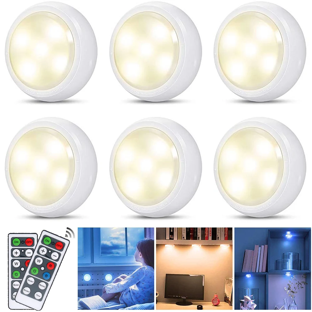 

RGBW 16 Colors LED Puck Lights LED Closet Lights Wireless Under Cabinet Lighting Remote Controls Dimmer & Timing Function D30