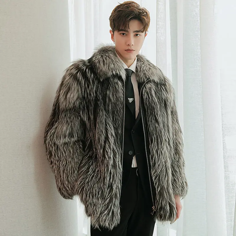 

2022 Autumn Winter New Fashion Men Faux Fox Fur Jacket Casual Loose Coat h Fluffy Coats Male High Street Warm Overcoat E498