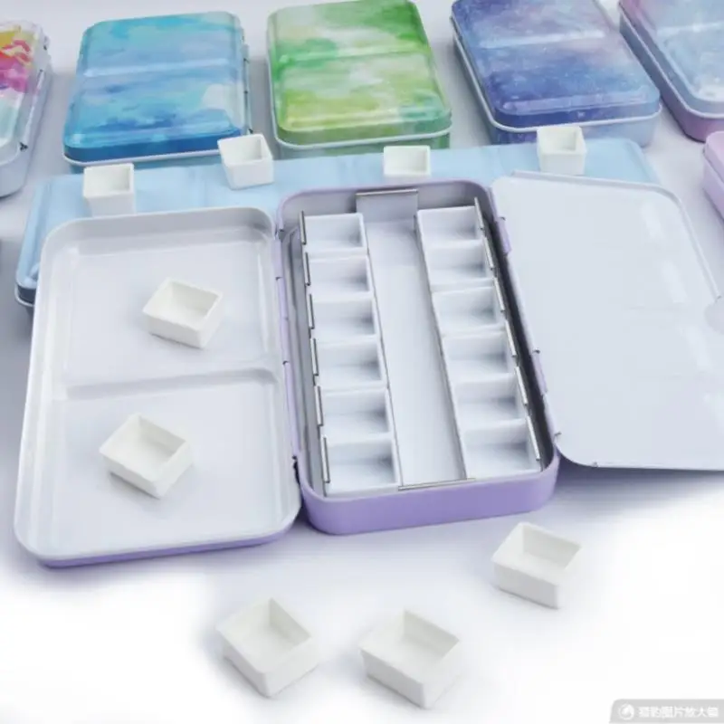 نصف عموم علبة ألوان مائية دهانات القصدير صندوق فارغ لوحة اللوحة تخزين درج طلاء صندوق للرسم المورد