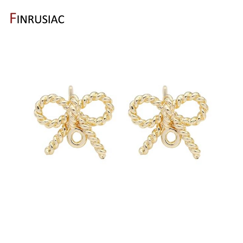 10*13mm 14K Gold Plated Cute Bow Earring Post Earring Hooks Findings DIY Jewelry Making  Accessories Wholesale