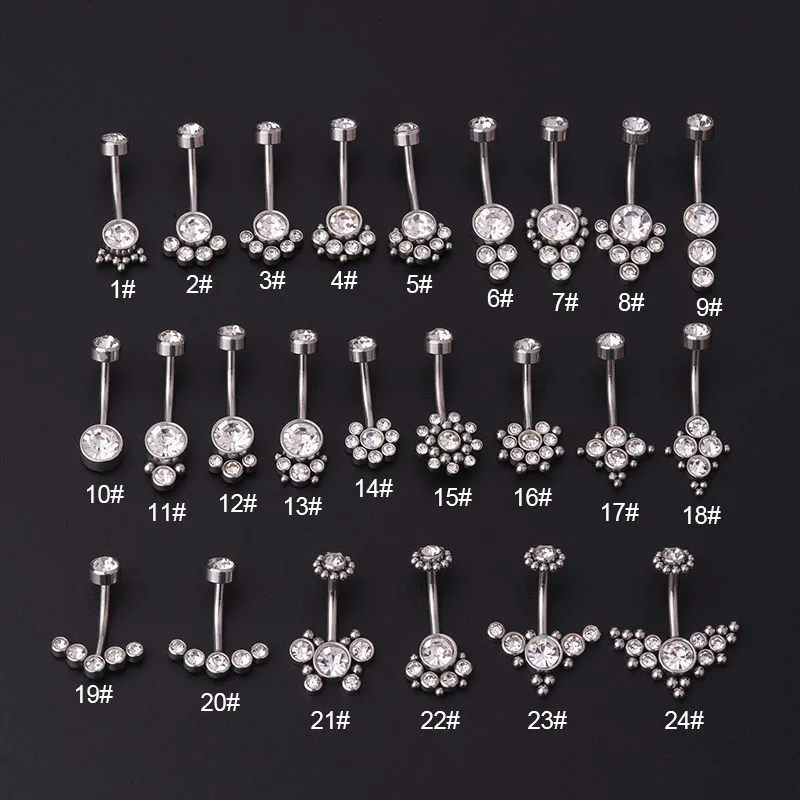 2021 New titanium stainless steel navel piercing ring women statement body piercing jewelry Rhinestone belly button rings