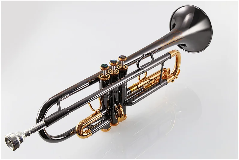 New Arrival Bb Tune Trumpet Musical Instrument Brass Black Nickel Gold Plated B Flat Trumpet Horn with Mouthpiece Free Shipping