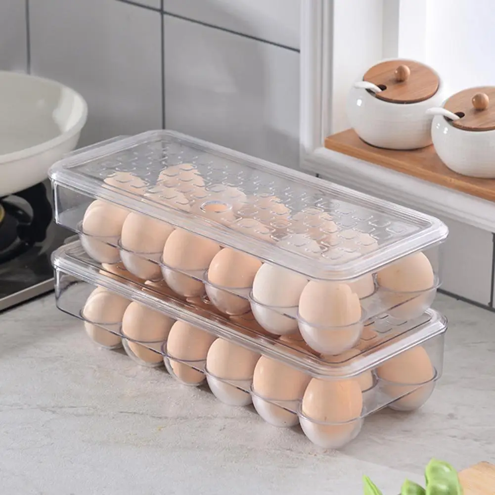 18 Grids Egg Holder Stackable Storage Box Kitchen Fridge Organizer With Sealing Cover Dust-proof Fresh-keeping For Storing Eggs