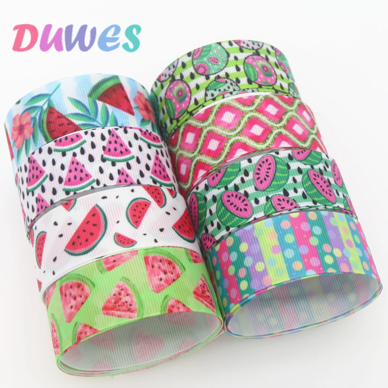 DUWES 50yards polka dot watermelon  Printed Grosgrain Ribbon Accessory Hairbow Headwear Decoration DIY Wholesale OEM D1281