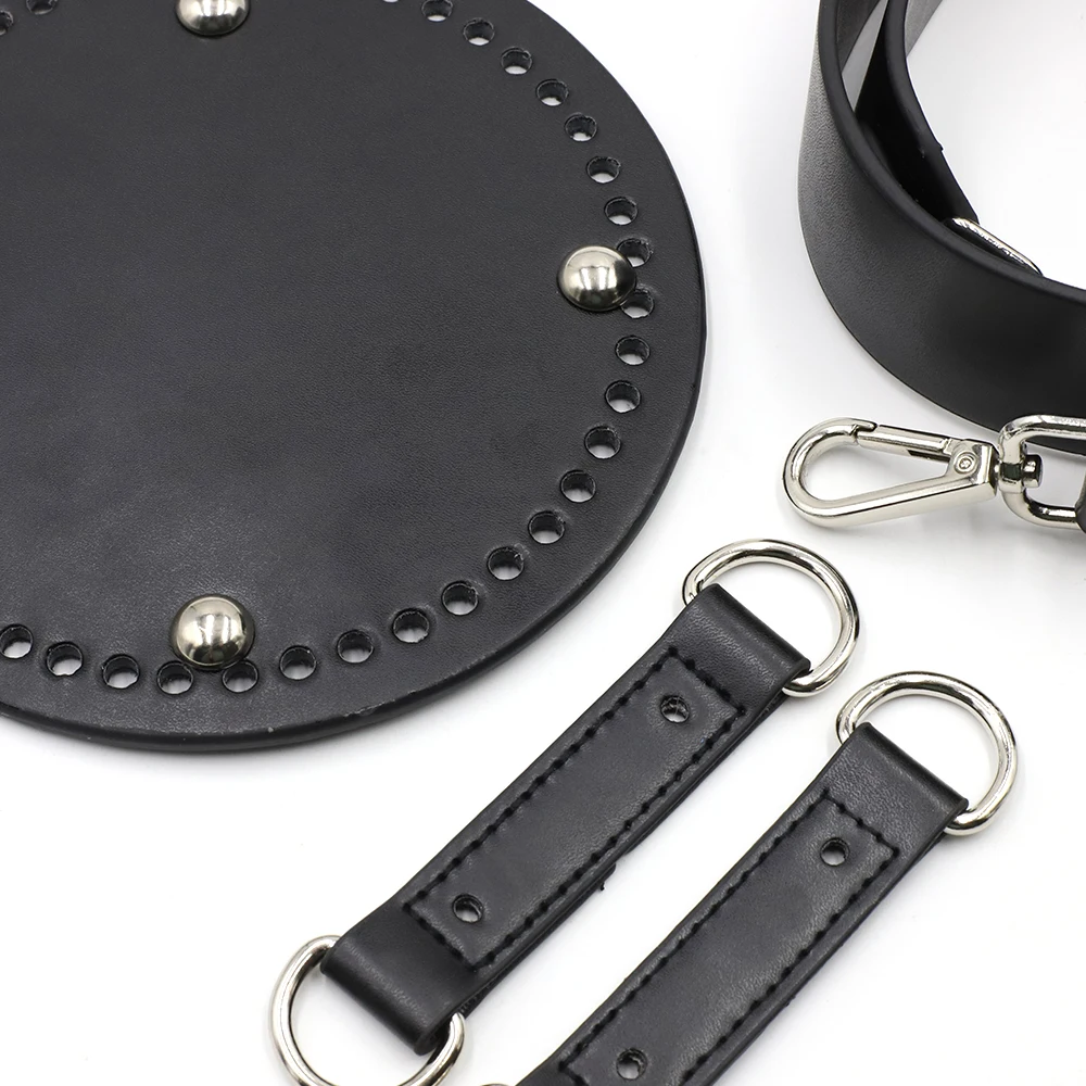 Leather Parts for Bag DIY Bottom Wide Shoulder Strap Bag Set Handmade Handbag Accessories for Woven Bucket Bag