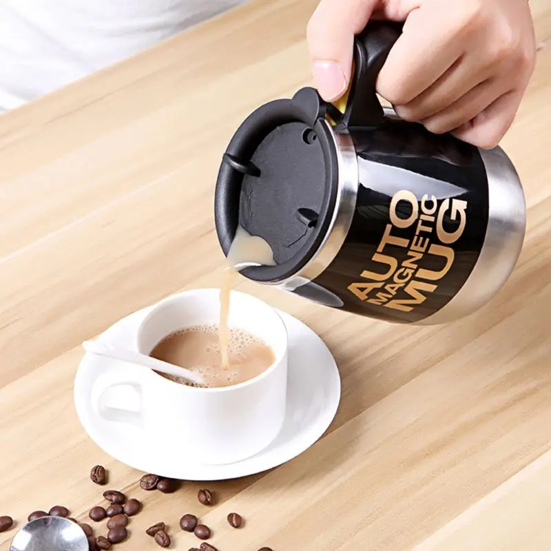 สแตนเลสสตีล Auto Self กวนแก้วกาแฟแม่เหล็กผสมสำหรับชานมช็อกโกแลตร้อนโกโก้โปรตีน