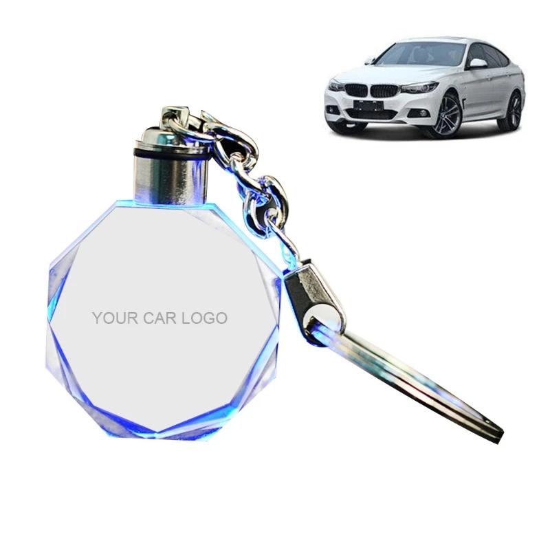 Men Luminous Keychain Crystal Light Changing Stylish Logo Car Keyring for Automotive Key Accessories