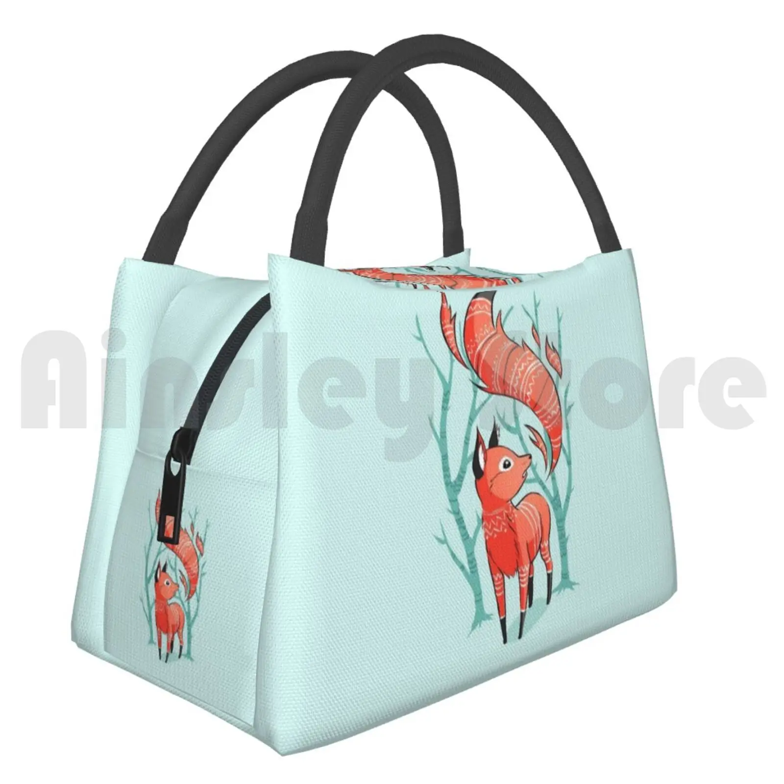 Cooler Lunch Bag Picnic Bag Winter Fox Cute Little Fox Winter Cold Ornament Tail Trees Fantasy Nursery Animal