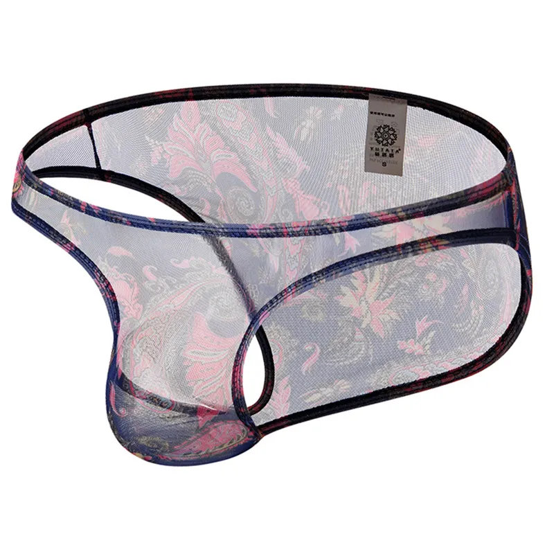 Men\'s Sexy See-through Ice Silk Briefs Mesh Sheer Pouch Stretchy Seamless Panties Underwear Low-rise Transparent Male Underpants