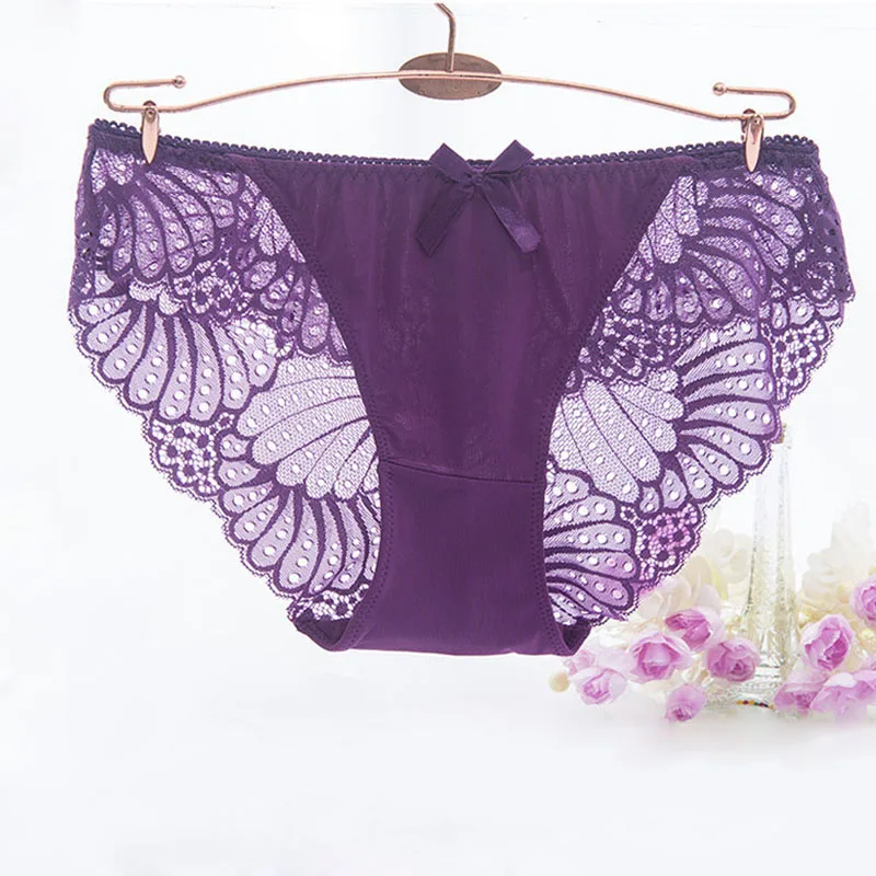 CU014 Sexy Underwear Women Cotton Crotch Transparent Panties Comfortable Lace Lingerie Large Size Soft Ladies Underpants