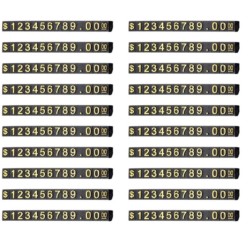 В общей сложности 20 блоков цена Дисплей квадратный Регулируемый ценник для цена Дисплей счетчик стенд с принтом цифр и букв; С доллар цена Блок Комплект