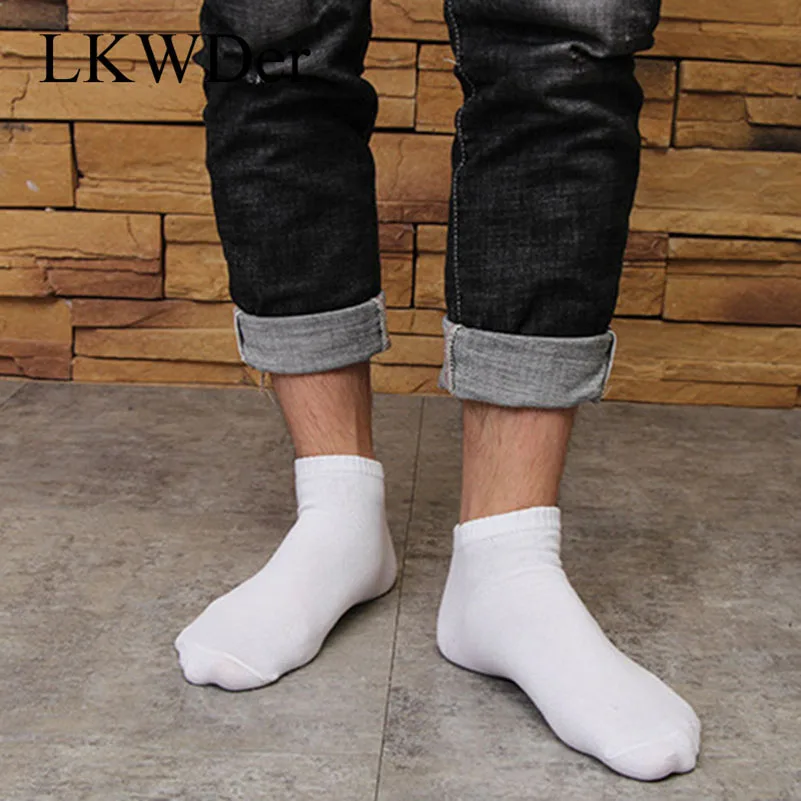 LKWDer 5 Pairs Large Big Plus Size 46,47,48 Mens Socks Business Casual Ankle Socks All-match Pure Color Cotton Calcetines Hombre