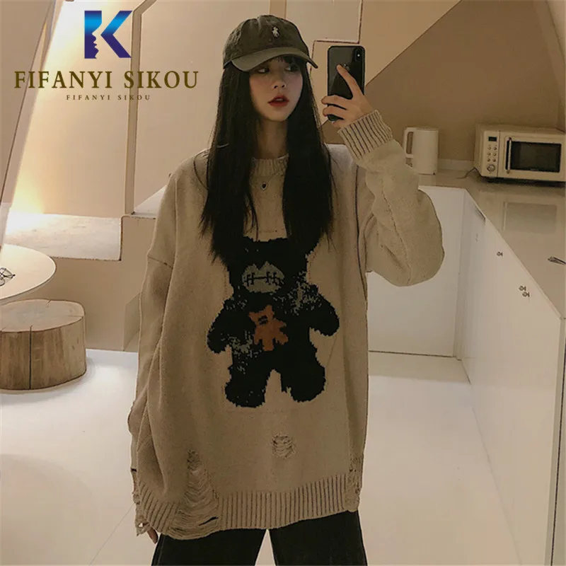 

Cartoon Embroidery Sweater Women Autumn Winter Fashion O-Neck Long sleeve Pullovers Female Loose Jumpers Tops Knitting Sweaters