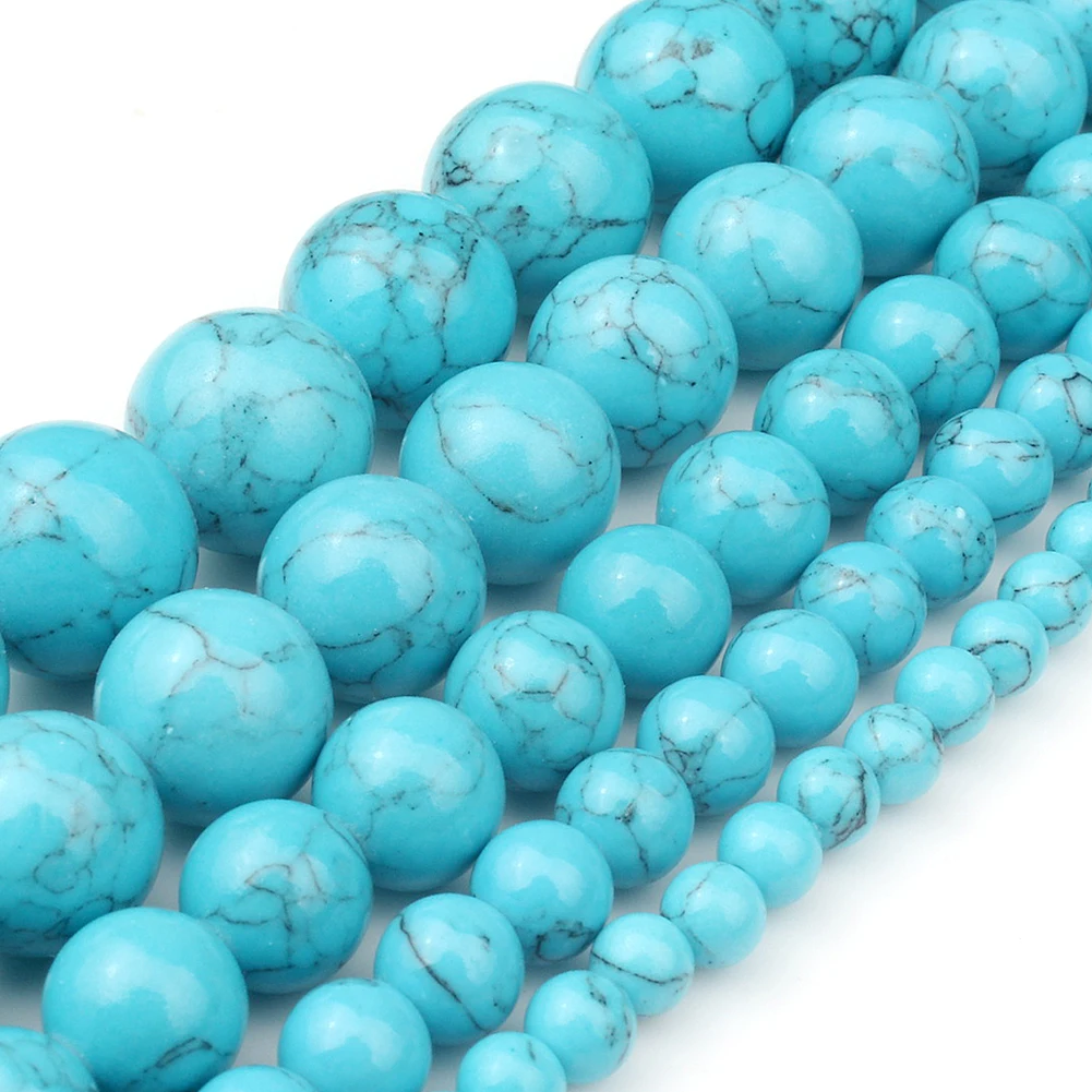 4/6/8/10/12mm Natural Blue Howlite Turquoises Stone Beads For Diy Bracelet Accessories Jewellery Making 15\'\'