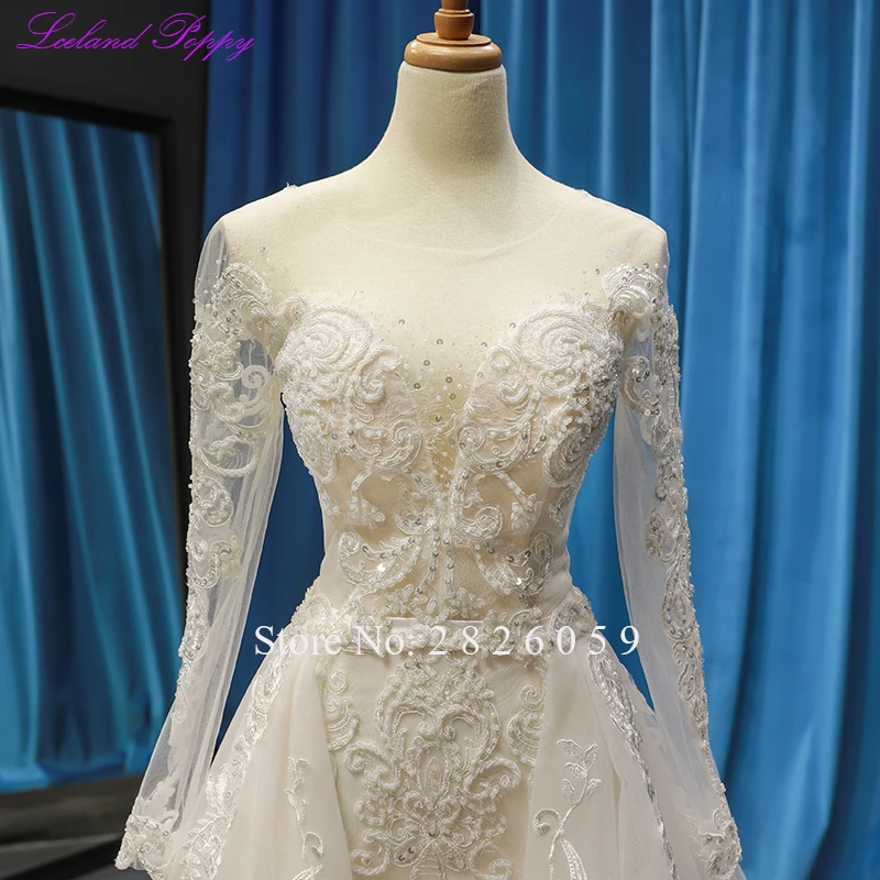 Suknie ślubne syreny z makiem islandzkim, szyte na miarę, 2-częściowe, z długimi rękawami, zdobione koralikami i koronką, z odpinanym trenem.