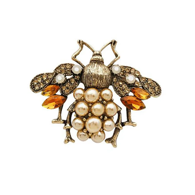 Fashion imitation pearl bee brooch retro pin women coat shawl buckle insect accessories