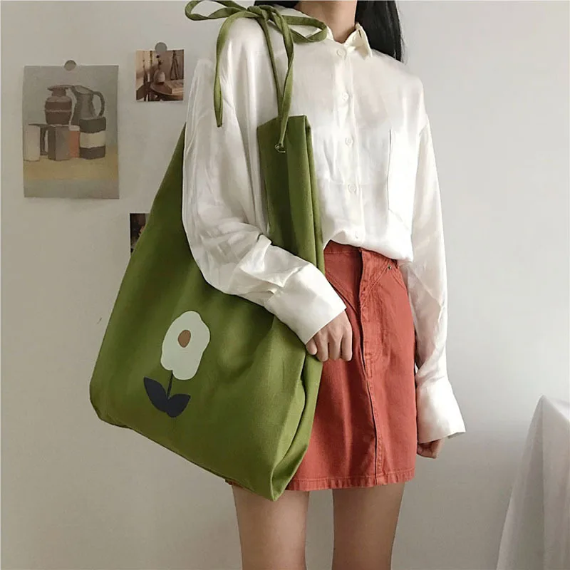 Mädchen Tasche koreanische ladylike Leinwand Blumen Hasp weiche Hoch leistungs Umhängetasche Handtasche Einkaufstasche für Teenager-Mädchen klein frisch