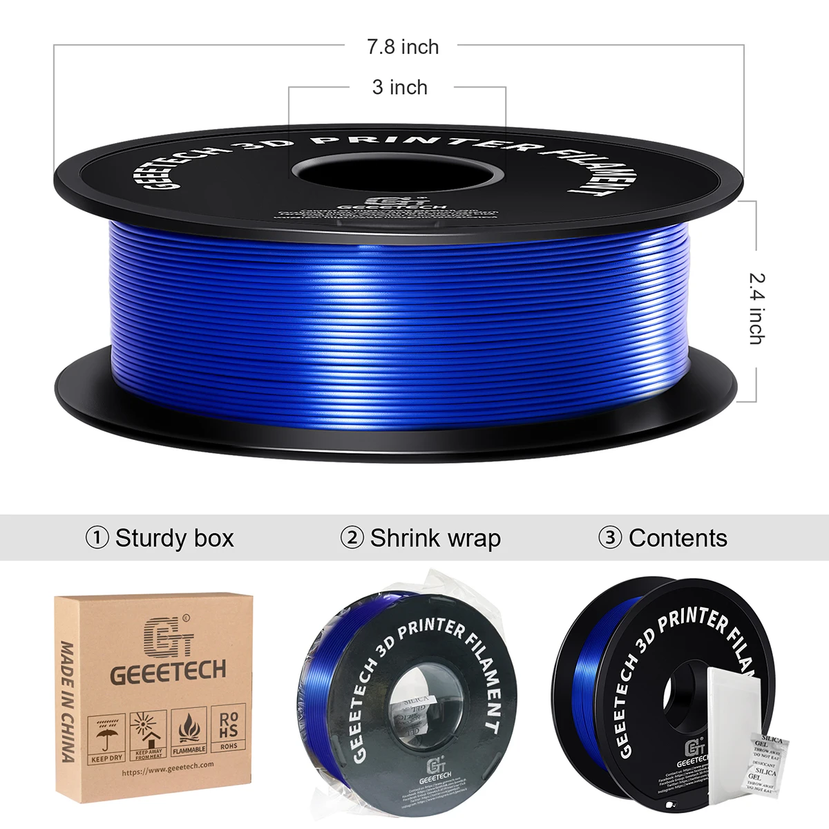 GEEETECH 3d 실크 PLA 필라멘트 3D 프린터 소재, 안전, 진공 포장, 특수 색상, 버블 프리 용 1kg1.75mm 스풀 와이어