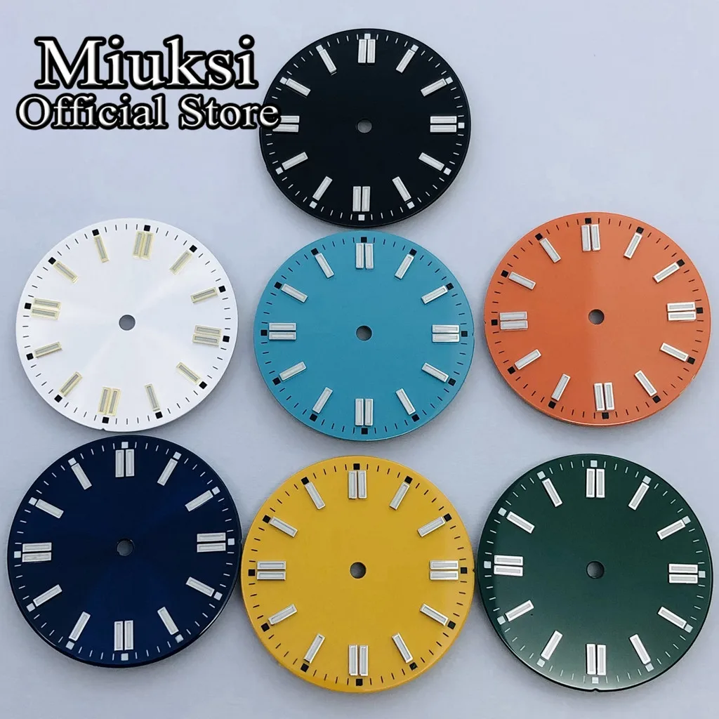 Miuksi 29mm black silver blue green orange yellow watch dial luminous fit NH35 NH36 Miyota8215 821A DG2813 3804 PT5000 movement