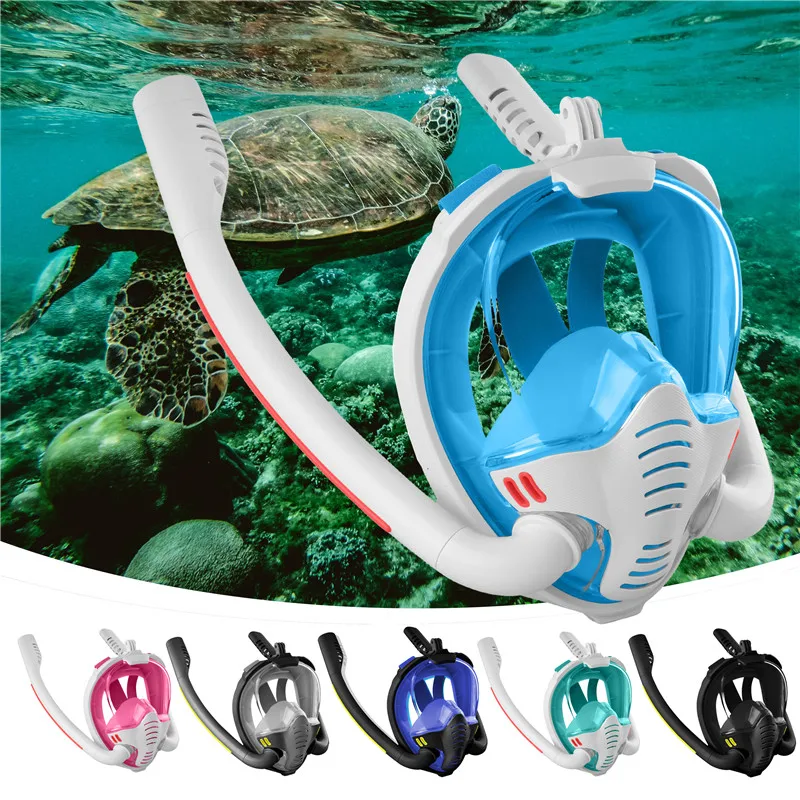 2022 New Double Tube Scuba Diving Mask Full Face Snorkeling Mask Underwater Anti Fog Snorkeling Diving Set For Man Woman Kids