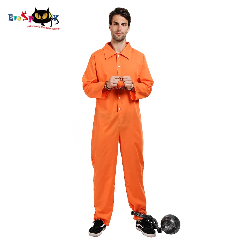 Eraspooky Mannen Gevangene Jumpsuit Cosplay Halloween Kostuum Oranje Criminal Bajesklant Inmate Shirt Carnaval Outfit