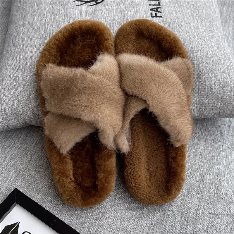 Women Shoe Fashion Flats Summer Shoes For Women 2024 Fur Slides 100% Mink Slippers Luxury Ladies Mink House Slippers