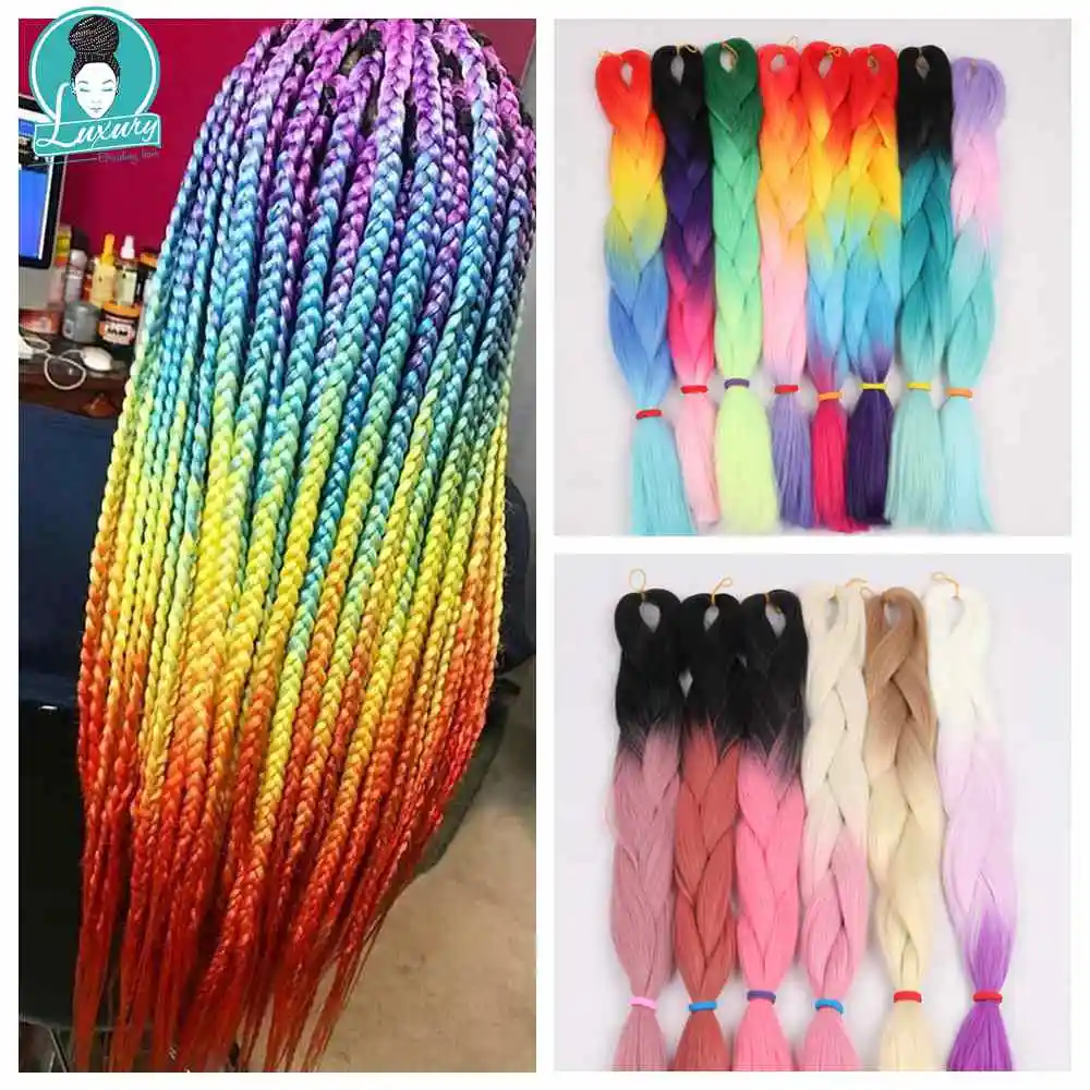 Henlon trenzado de lujo, trenzas Jumbo sintéticas, 3 piezas, 24 pulgadas, 60cm, dos tonos de Color ombré