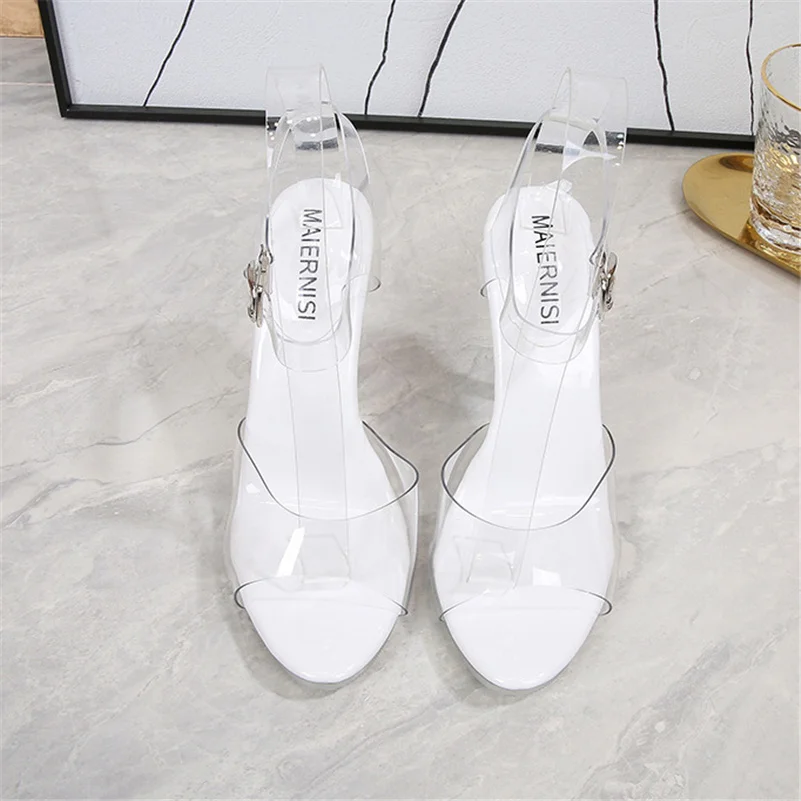 2023 Women 11cm High Heels 1cm Platform Sandals Lady Clear Heels Gladiator Strappy Non-slip Sandles Transparent Summer Shoes