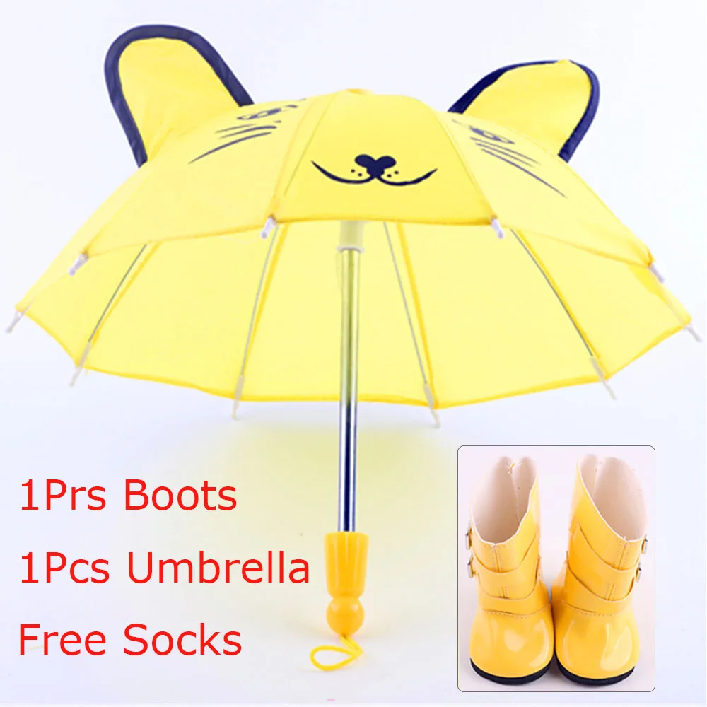 3Pcs/Set Doll Shoes Rain Boots Umbrella Socks Accessories For 18 Inch American of Girl&43Cm Baby New Born Reborn Doll Girl`s Toy